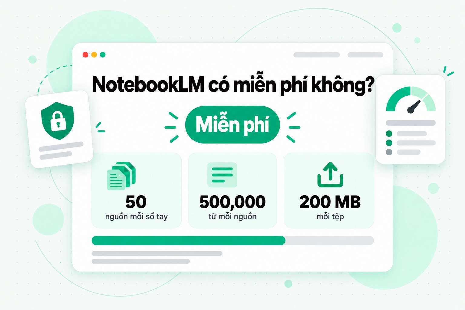 NotebookLM có miễn phí không: gói miễn phí cho phép 50 nguồn mỗi sổ tay, 500.000 từ mỗi nguồn và 200 MB mỗi tệp tải lên