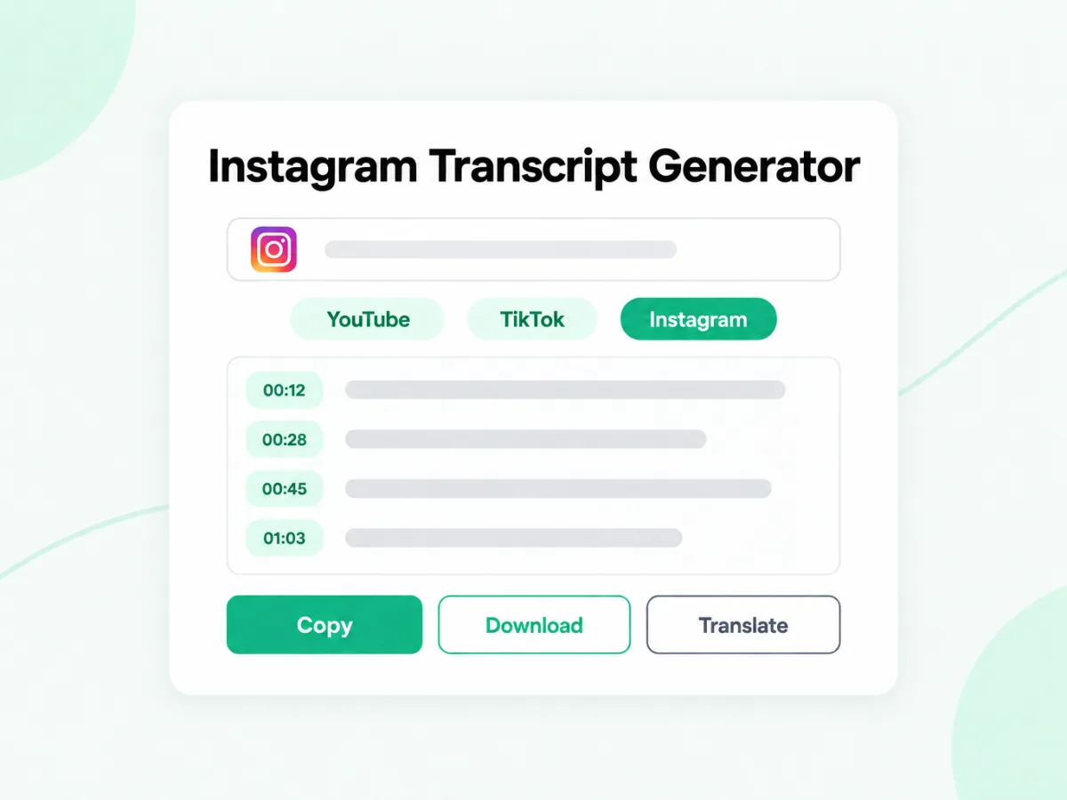Instagram Transcript Generator turning Instagram links into timestamped text