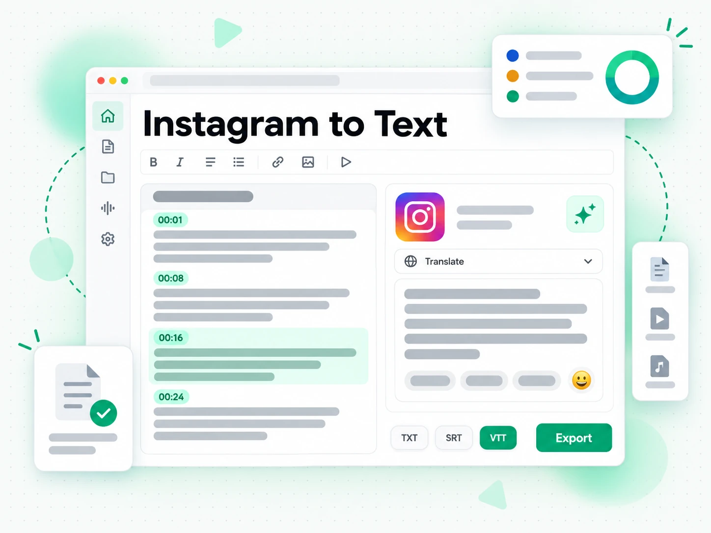 Instagram to Text: translating and exporting an Instagram Reel transcript