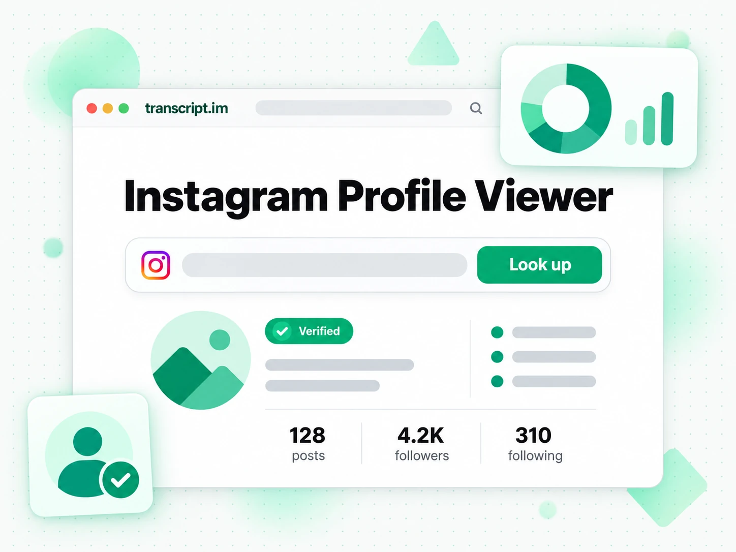 Instagram Profile Viewer looking up a public account by username and showing its bio and counts