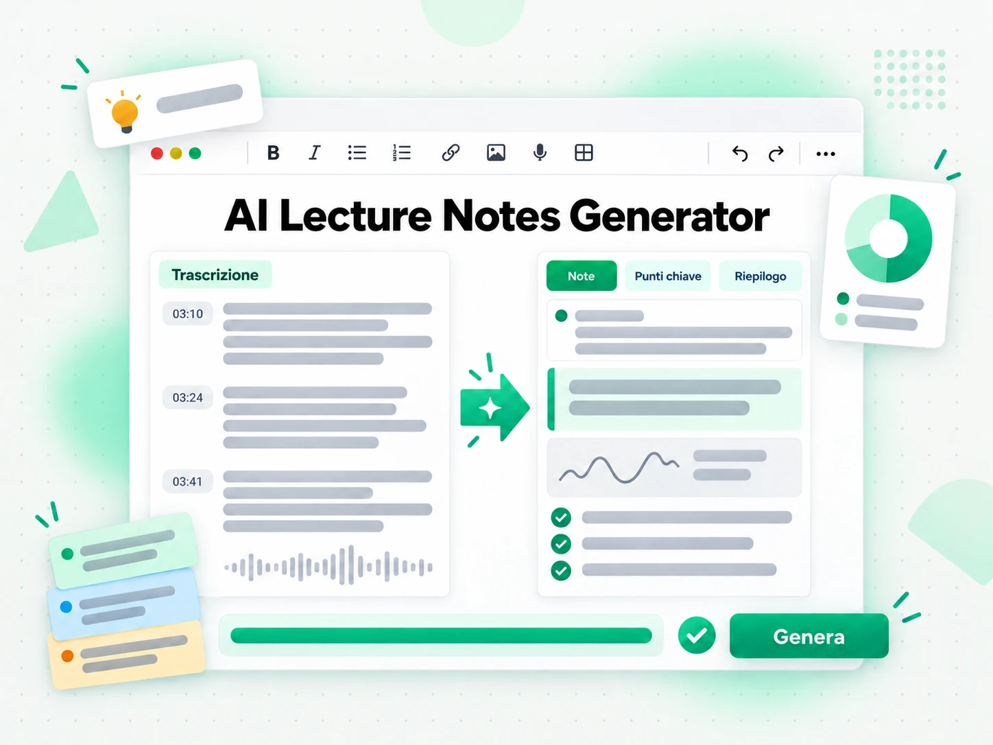 AI Lecture Notes Generator: trascrizione trasformata in appunti di studio strutturati