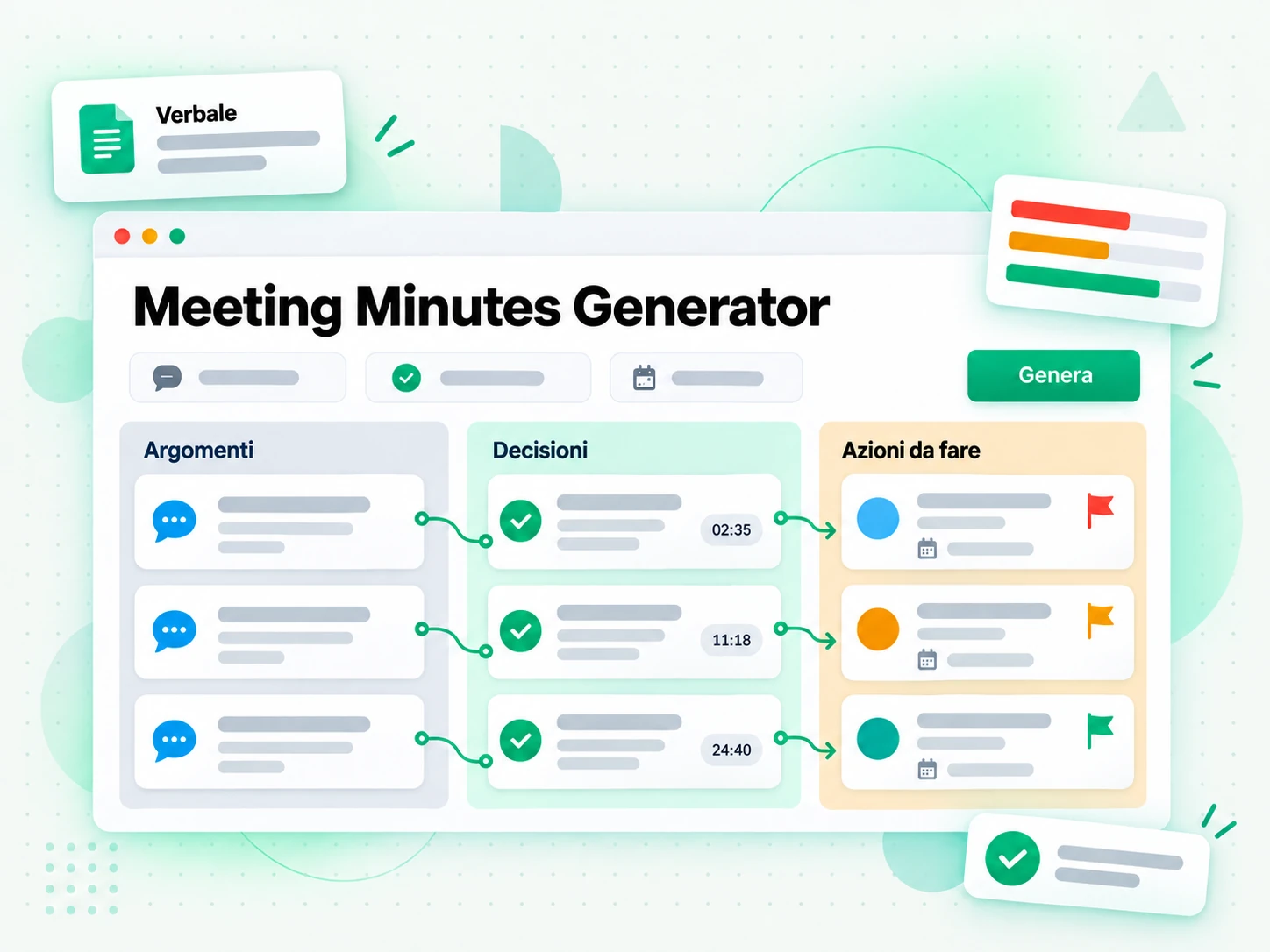 Meeting Minutes Generator: decisioni e attivita estratte da una registrazione di riunione