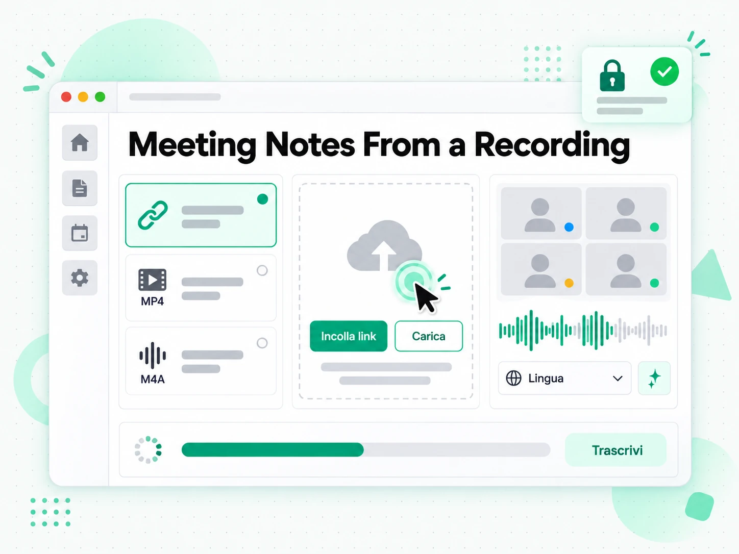 Meeting Notes From a Recording: link di una riunione registrata incollato per avviare il generatore