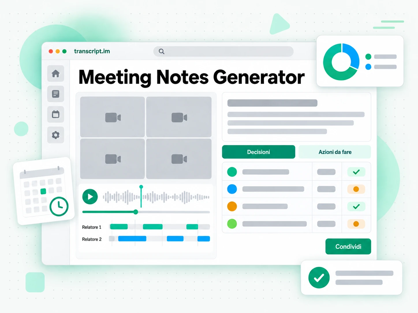 Meeting Notes Generator: appunti di riunione con decisioni e attivita generati da una registrazione