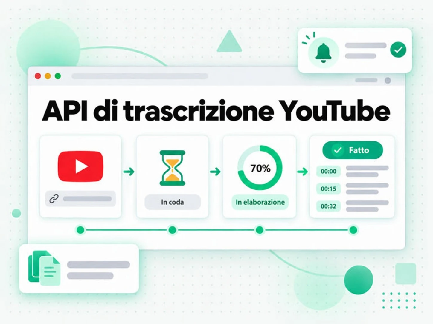 API di trascrizione YouTube: un link YouTube passa dalla coda a una trascrizione completata