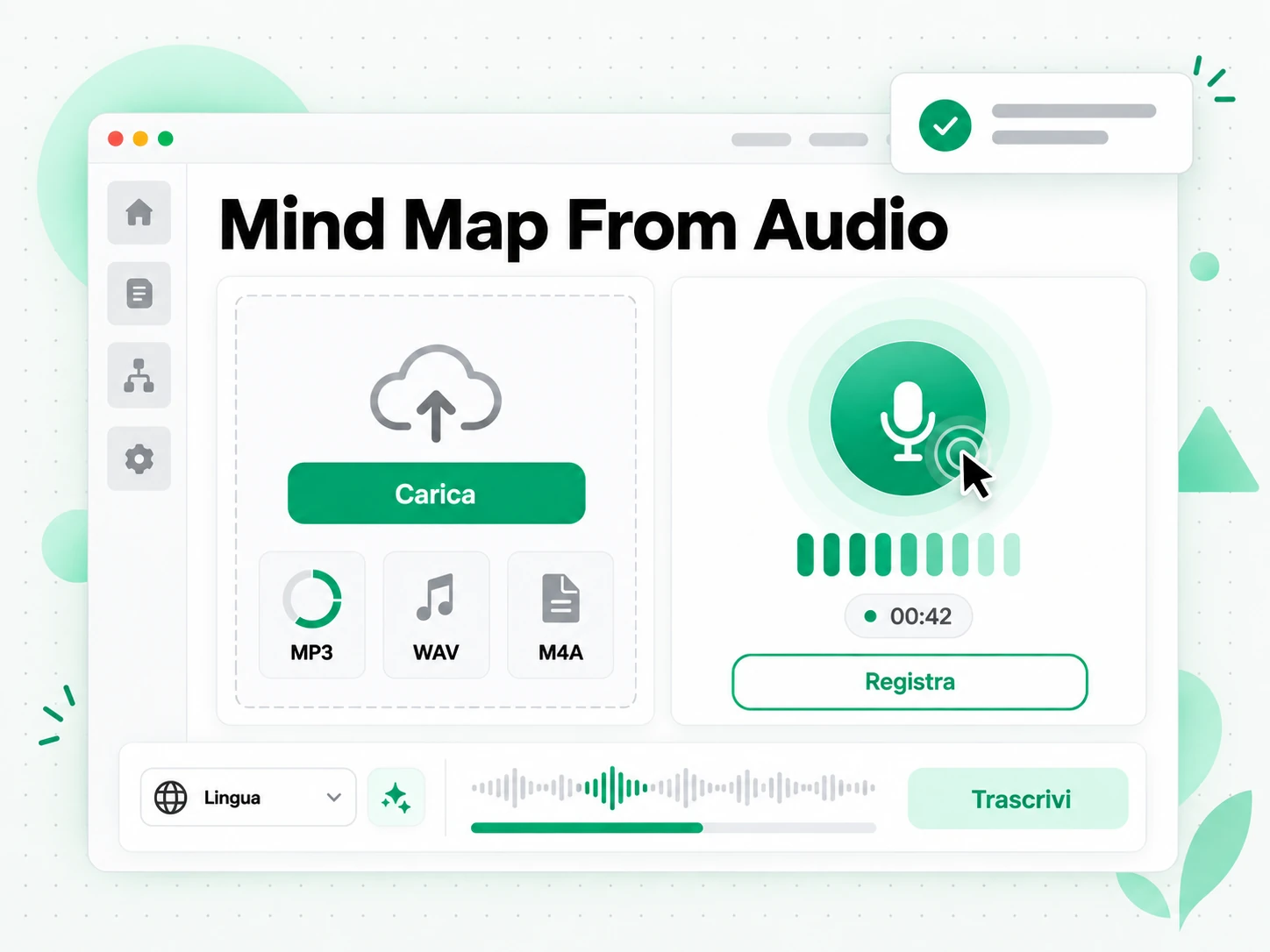Mind Map From Audio: file audio caricato nel generatore di mappe mentali