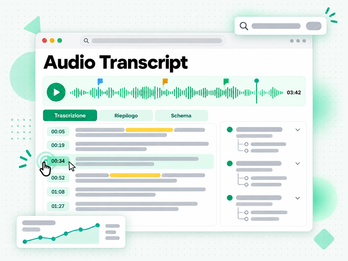 Audio Transcript: riepilogo, schema e mappa mentale generati da una trascrizione audio