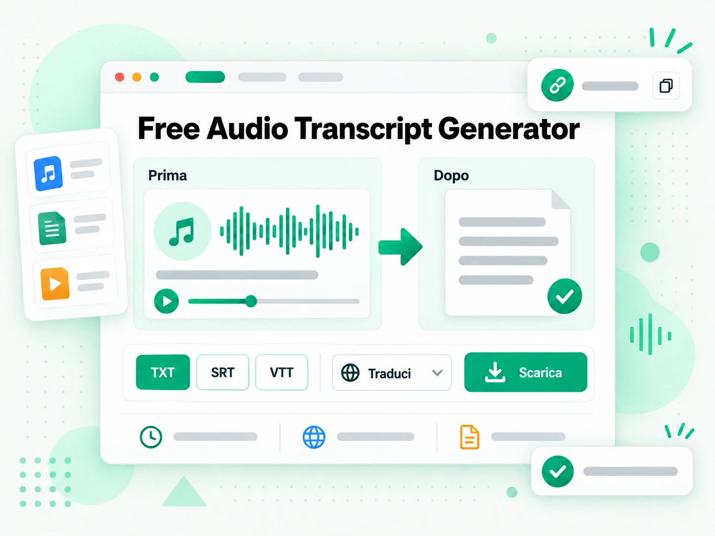 Free Audio Transcript Generator: generatore di trascrizioni audio con opzioni di esportazione