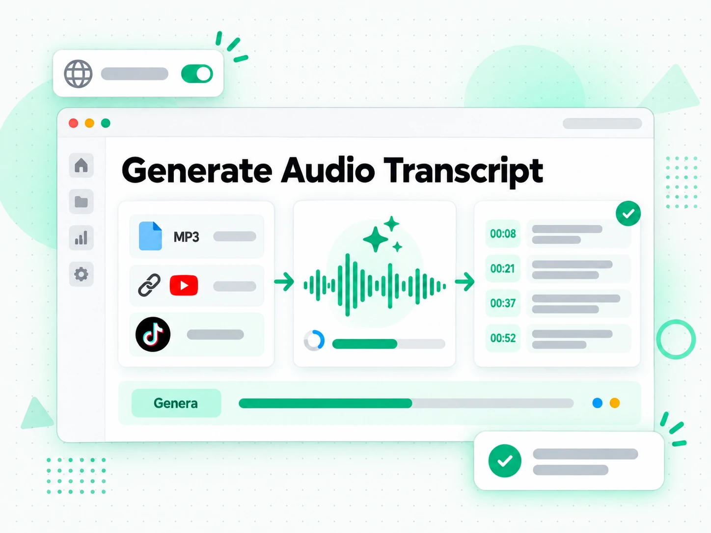 Generate Audio Transcript: file audio o link trasformato in trascrizione con l'ia