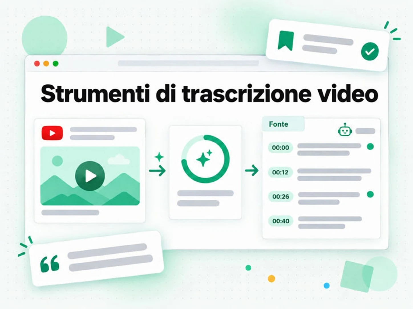 Strumenti di trascrizione video: un link video trasformato in una fonte con timestamp per l'agente
