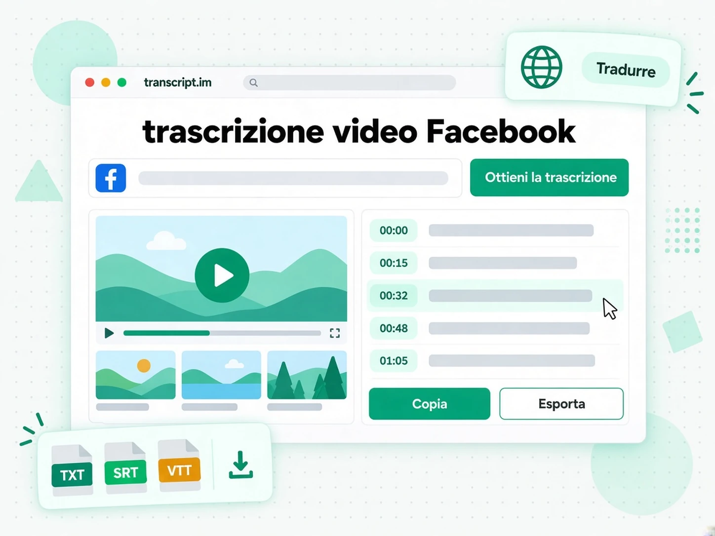 trascrizione video Facebook: Trasforma un video Facebook in una trascrizione