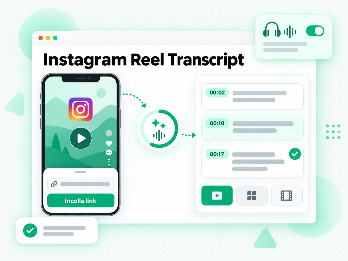 Instagram Reel Transcript: audio di un reel instagram trascritto dall'ia con timestamp