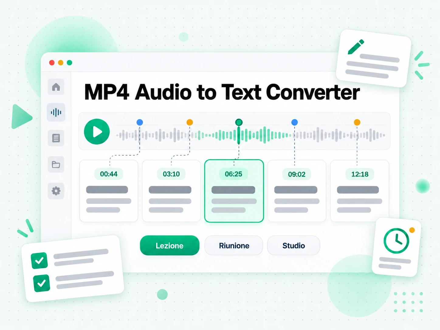 MP4 Audio to Text Converter: traccia audio di un mp4 convertita in una trascrizione