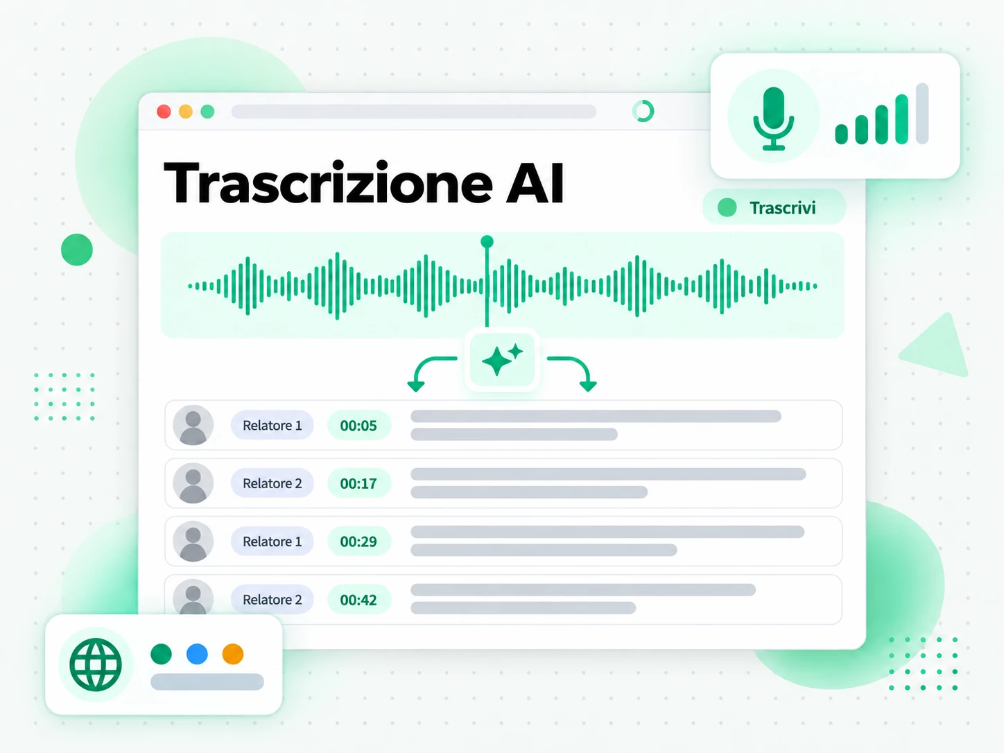 Trascrizione AI: l'IA trasforma il parlato in una trascrizione con timestamp