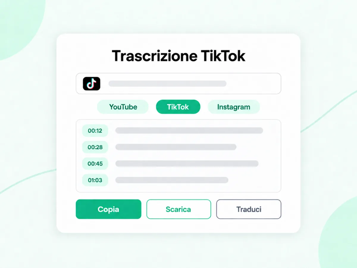 Trascrizione TikTok: da un link TikTok a testo con timestamp