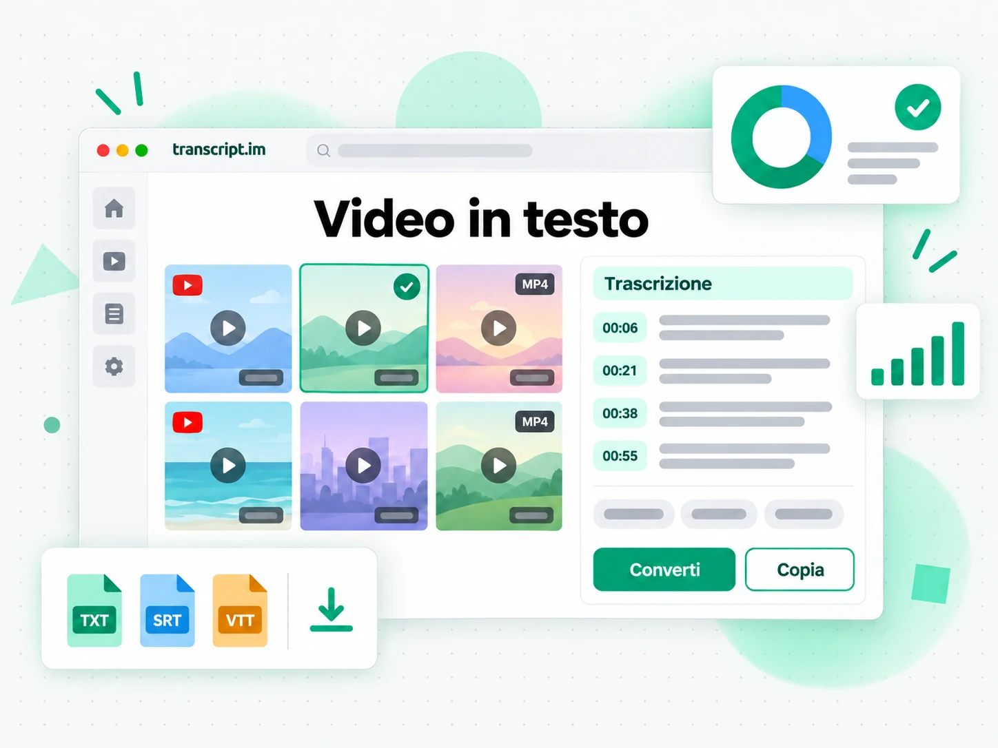 Video in testo: video caricato nel convertitore che genera una trascrizione cercabile