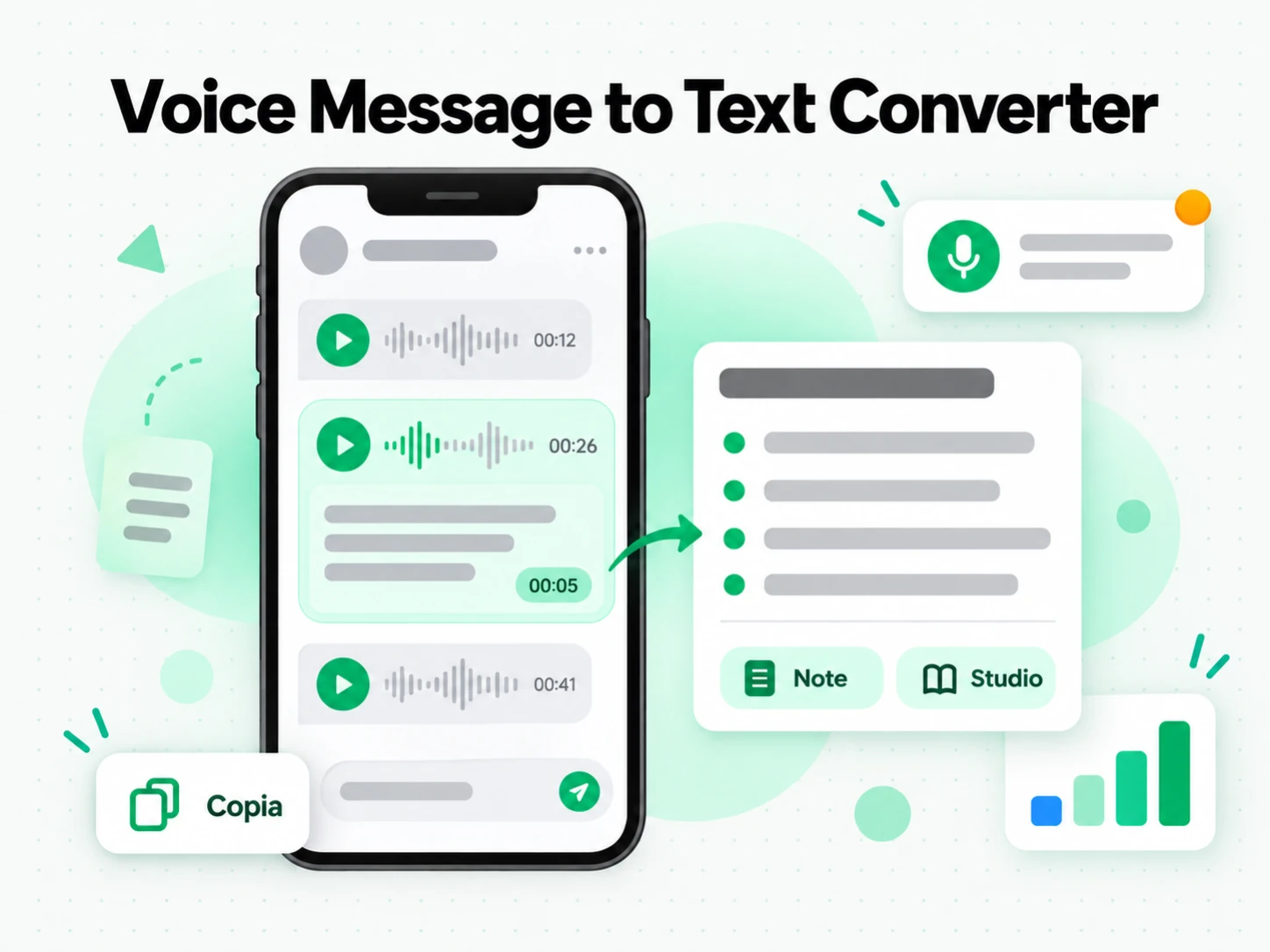 Voice Message to Text Converter: messaggio vocale convertito in testo pronto da esportare