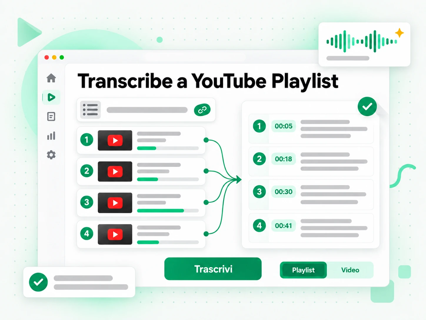 Transcribe a YouTube Playlist: link di una playlist youtube trasformato in trascrizioni multiple