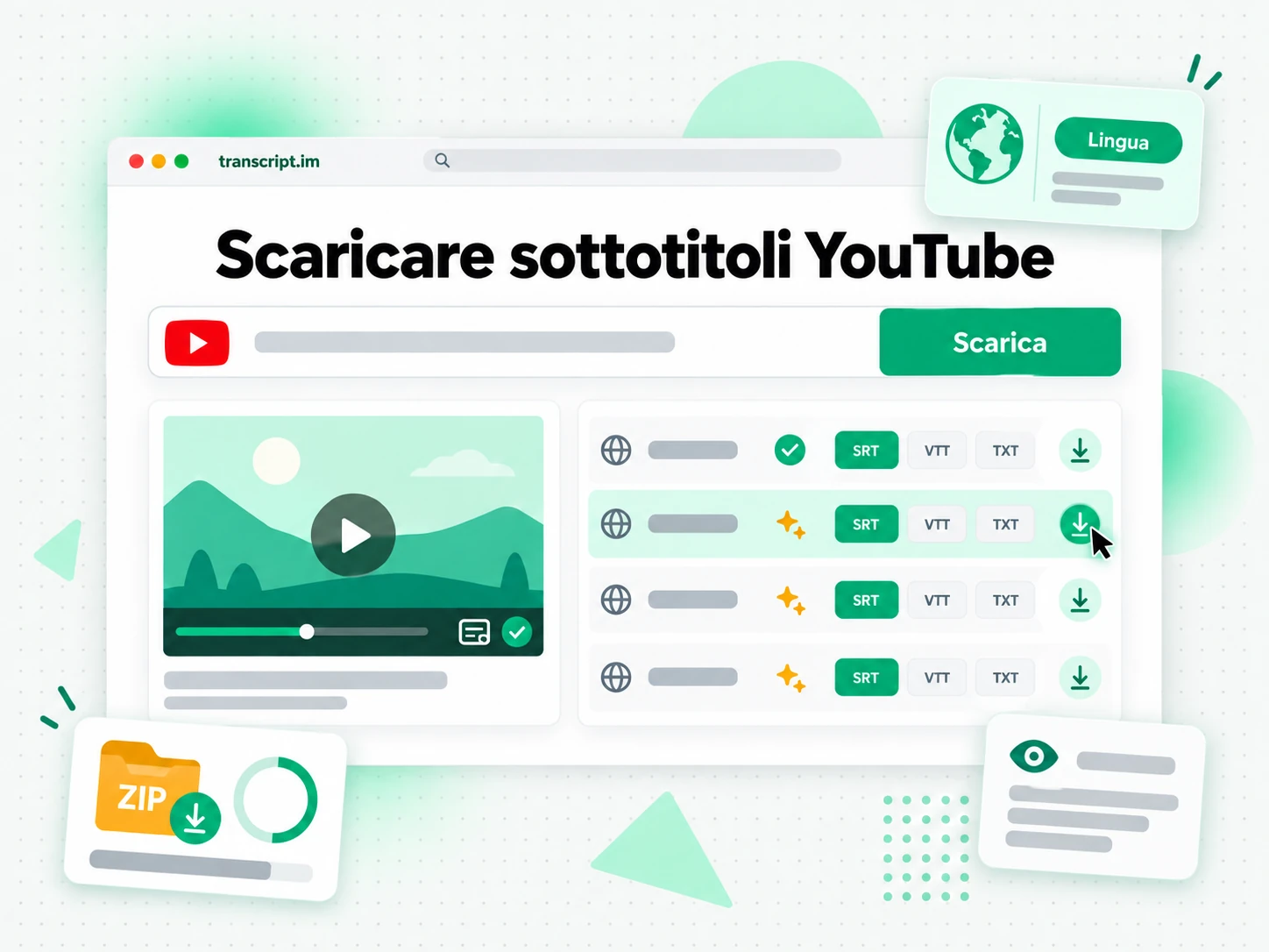 Scaricare sottotitoli YouTube: link youtube trasformato in un file di sottotitoli scaricabile