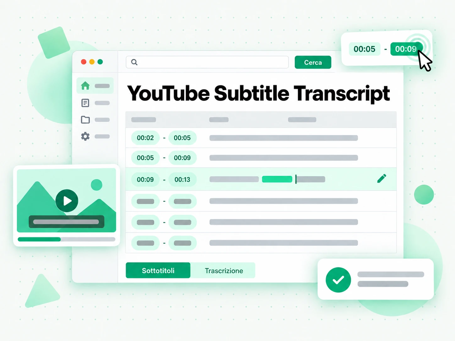 YouTube Subtitle Transcript: sottotitoli sincronizzati mostrati in anteprima prima del download