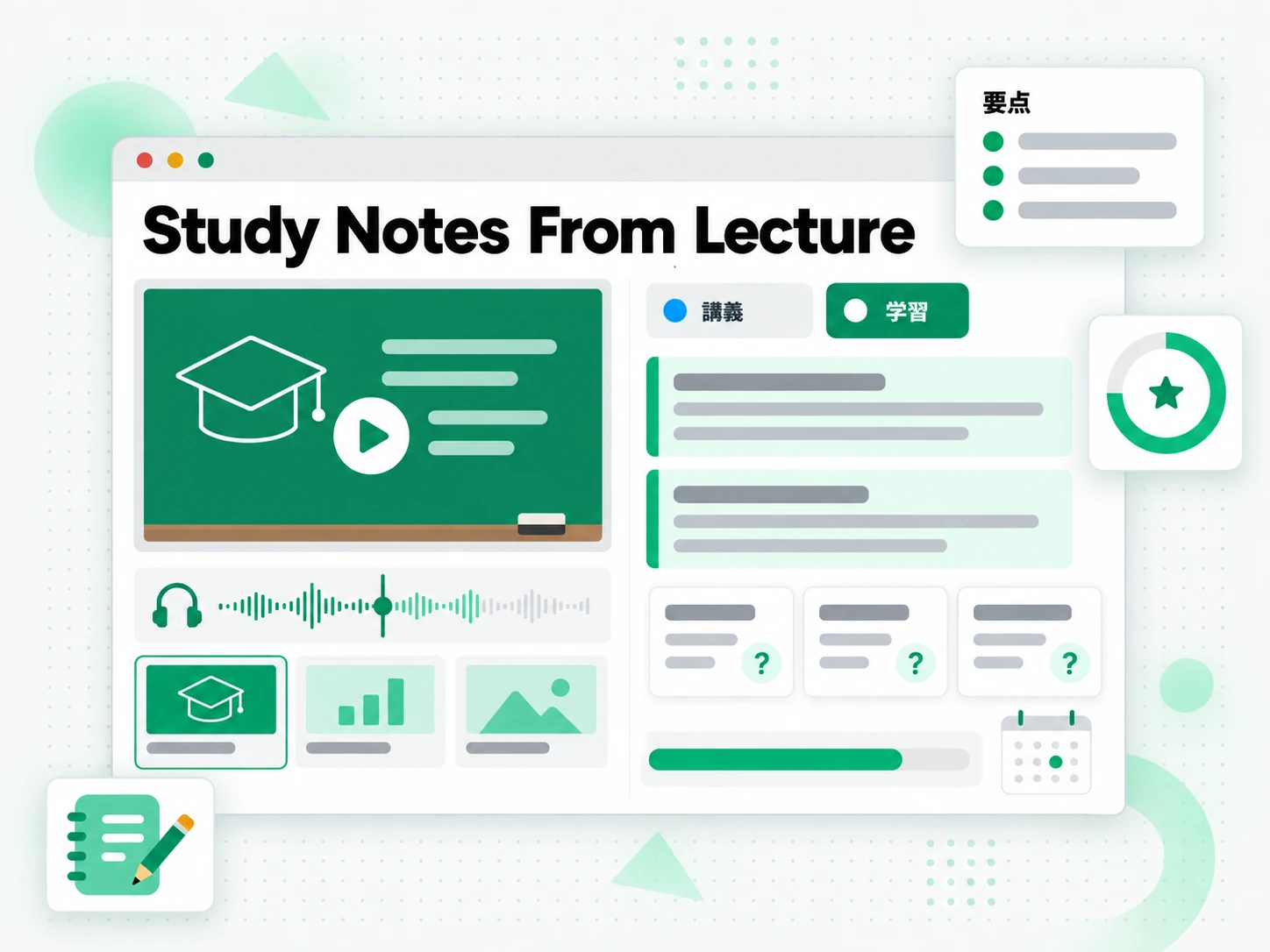 Study Notes From Lecture：大学の講義動画から学習ノートを作る場面