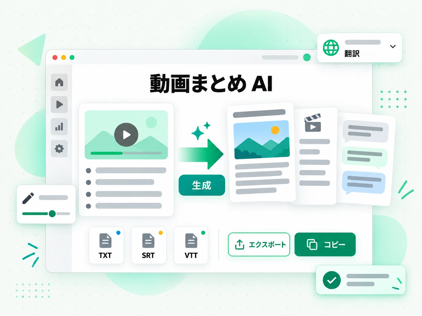 動画まとめ AI:動画の要約を新しい台本やブログ記事として書き出す画面