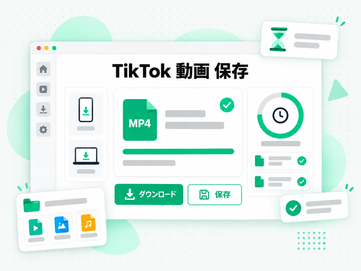 TikTok 動画の保存:ダウンロードが完了したファイルを保存する画面