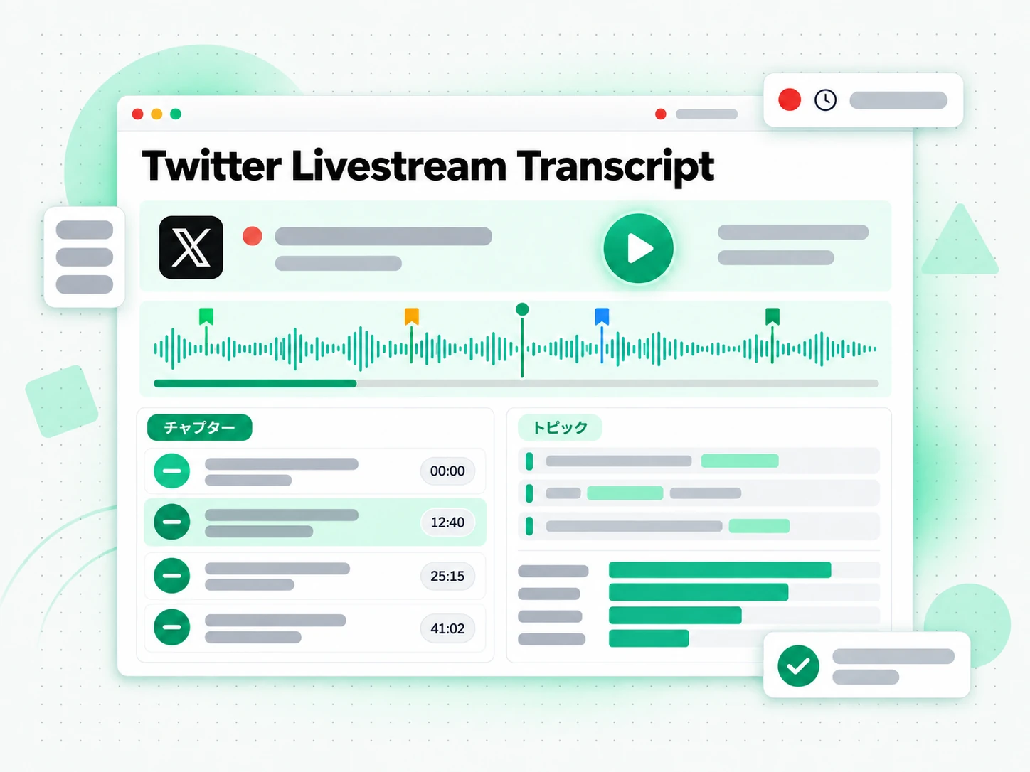 Twitter ライブ配信の文字起こし:アナリストが文字起こし済みのハイライトを確認