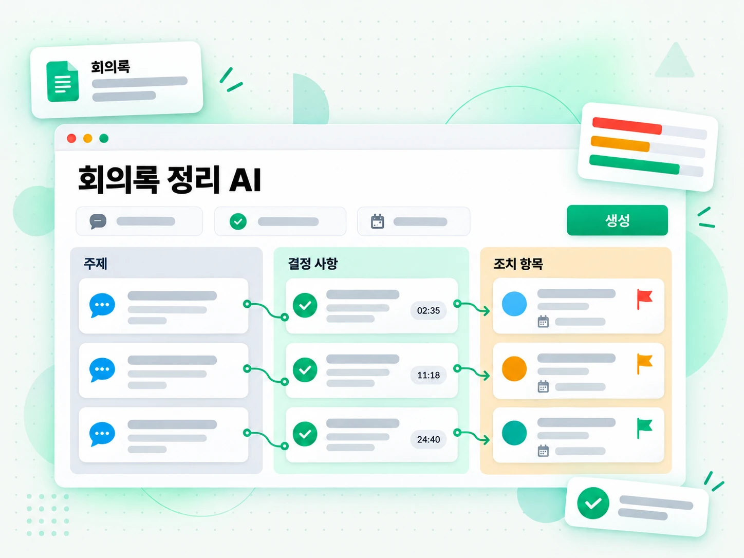 회의록 정리 AI: 처리 과정을 보여주는 화면