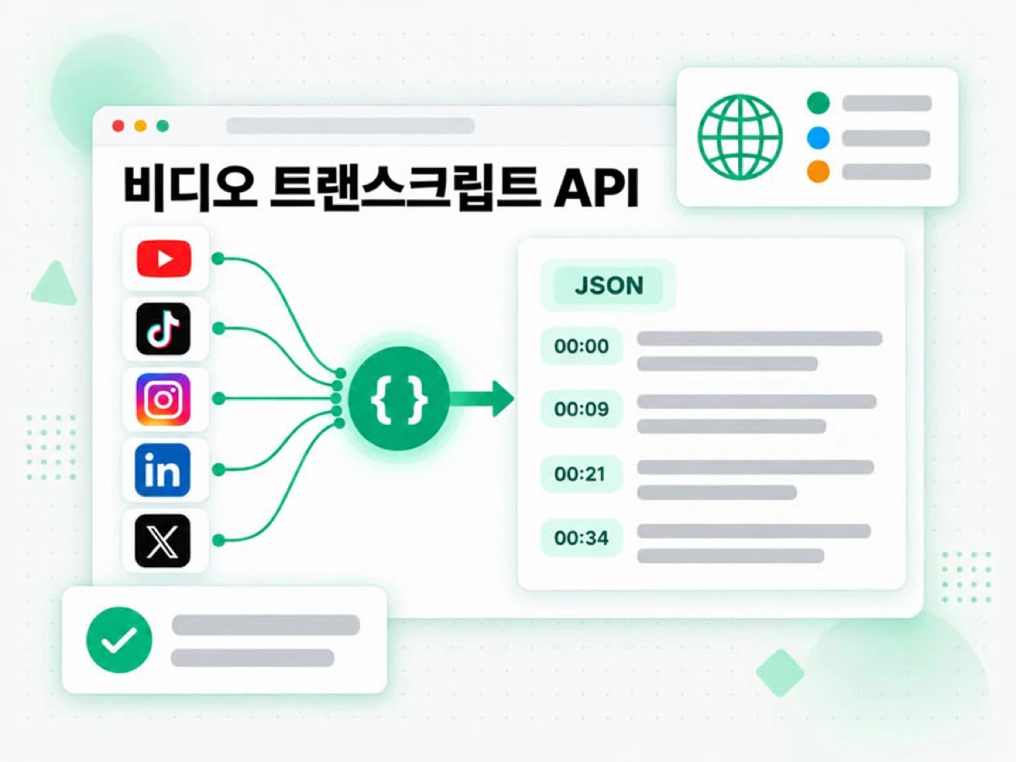 비디오 트랜스크립트 API: YouTube, TikTok, Instagram, LinkedIn, X를 하나의 API로 연결
