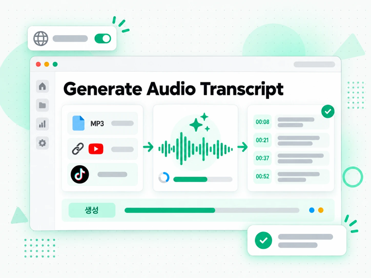 Generate Audio Transcript: 링크나 파일을 입력하는 화면
