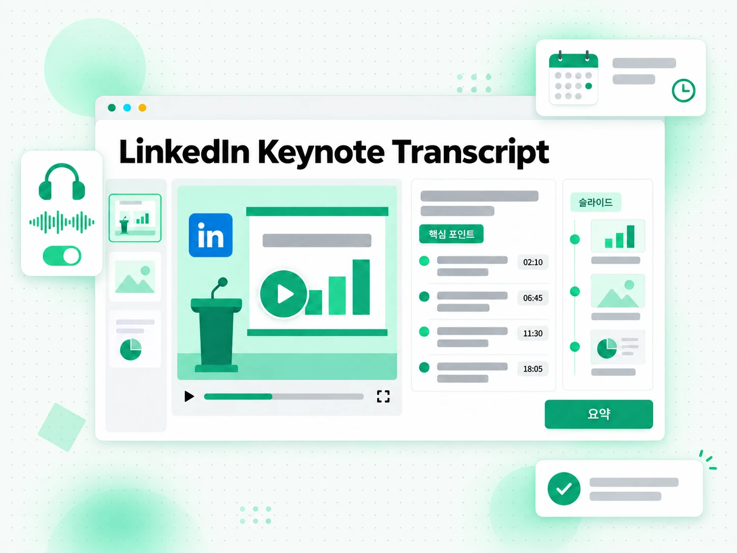 LinkedIn 기조연설 전사: 콘퍼런스 참석자가 LinkedIn 기조연설 클립을 글로 된 요약으로 바꾸는 모습