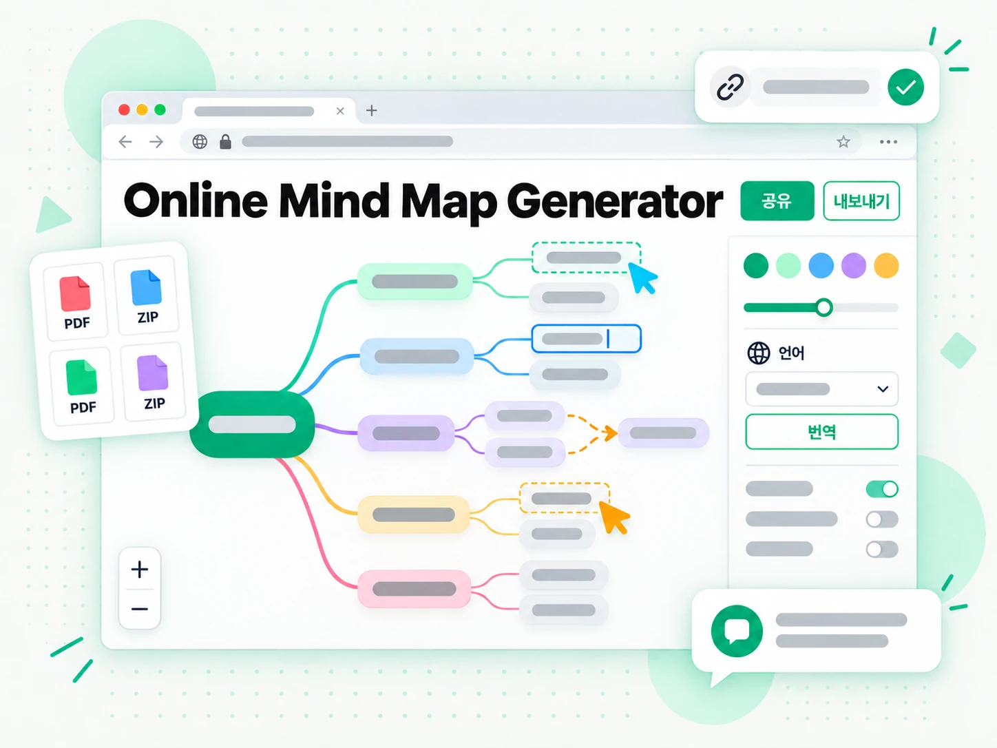 Online Mind Map Generator: 결과를 내보내는 화면