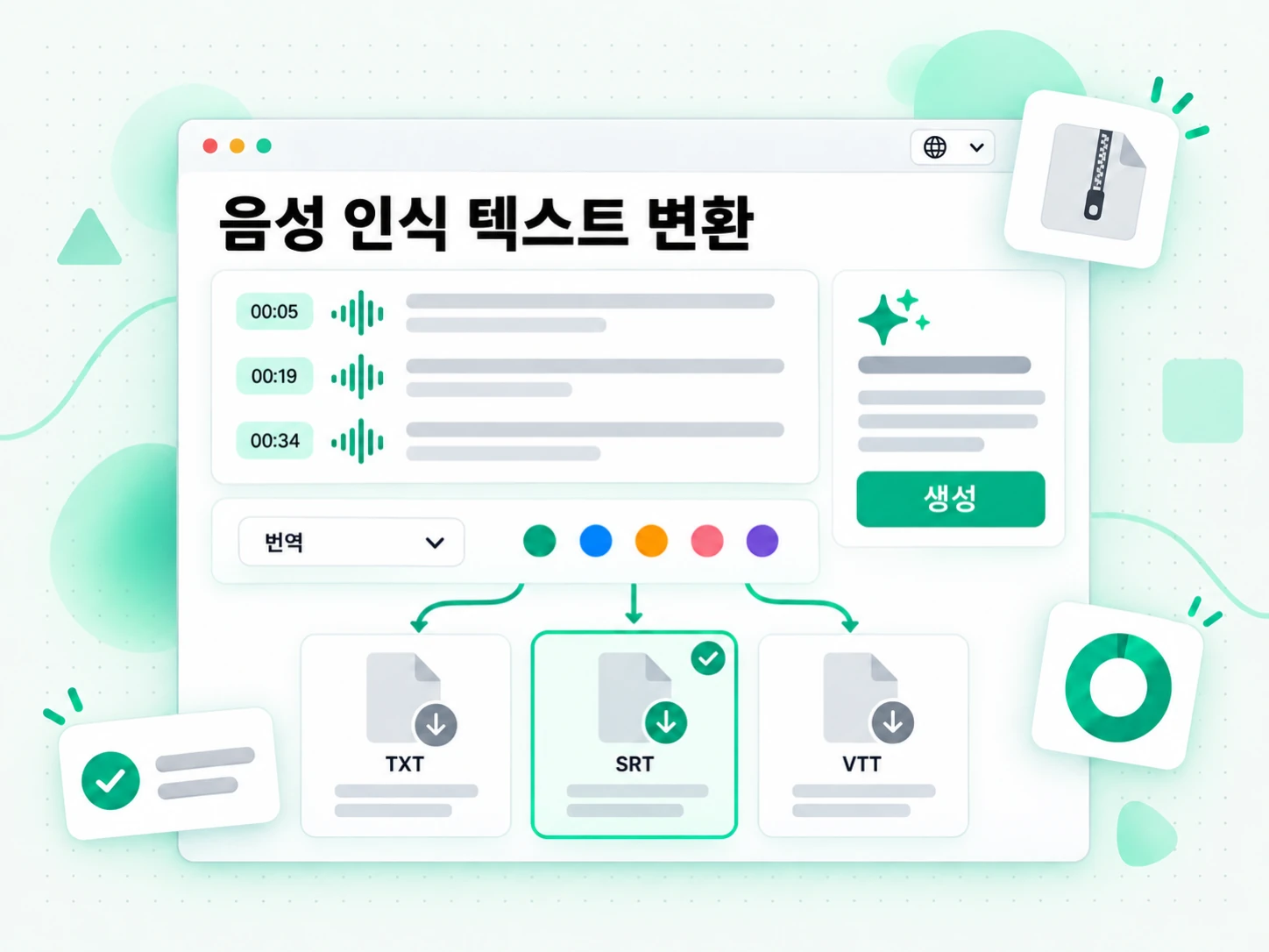 음성 인식 텍스트 변환: 결과를 내보내는 화면