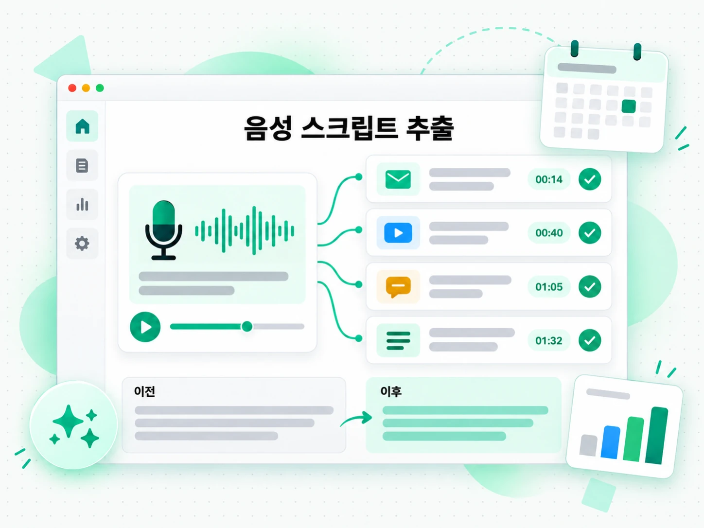 음성 스크립트 추출 활용 사례를 보여주는 화면