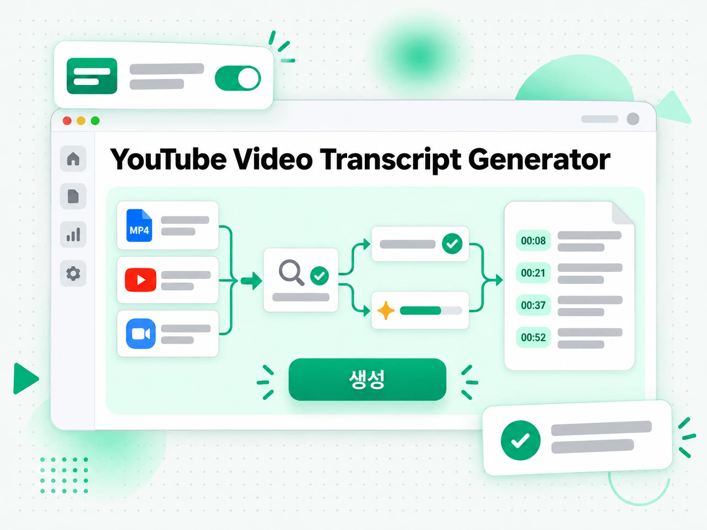YouTube Video Transcript Generator: 링크나 파일을 입력하는 화면