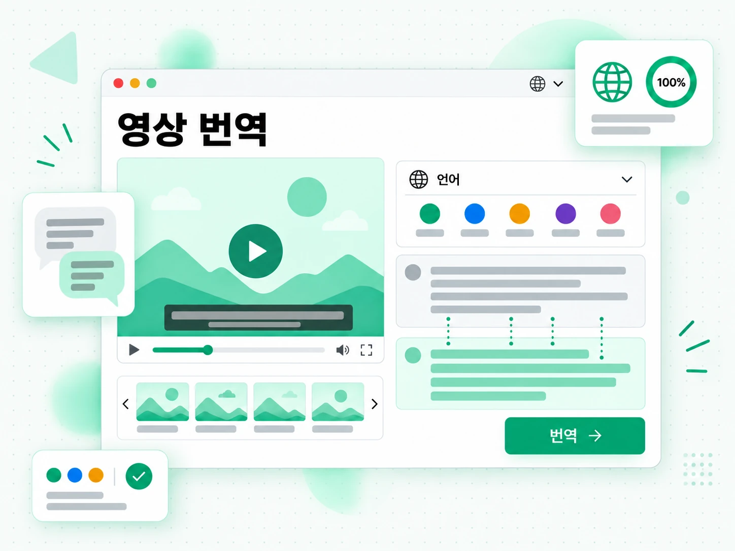 영상 번역: 영상 전사본을 다른 언어로 번역하는 화면