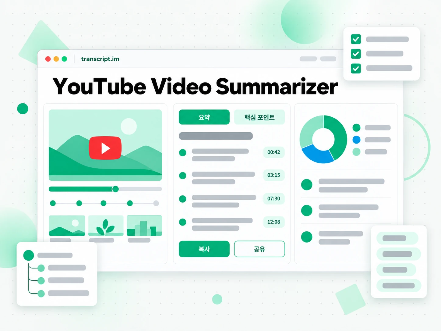 YouTube Video Summarizer: 링크나 파일을 입력해 결과를 생성하는 화면