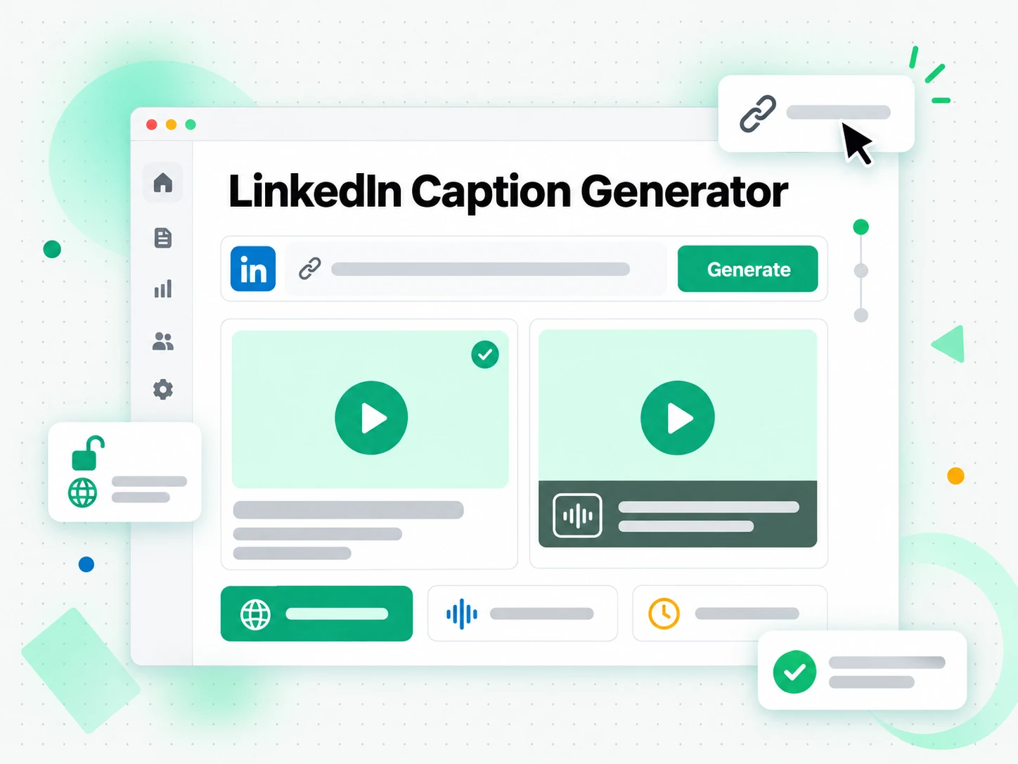 LinkedIn Caption Generator: public LinkedIn post URL entered in the LinkedIn video transcript generator
