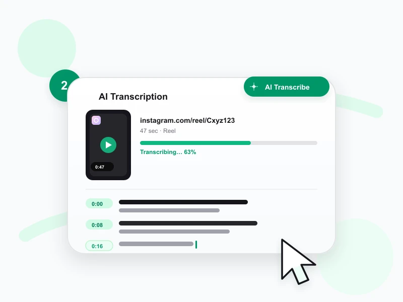 Step 2 — AI transcribing the Reel audio into timestamped text