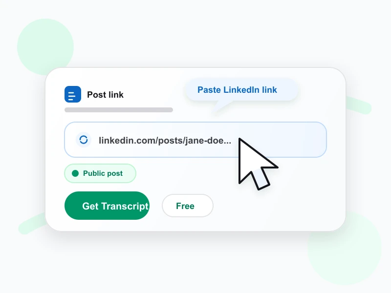 Public LinkedIn post URL entered in the LinkedIn video transcript generator