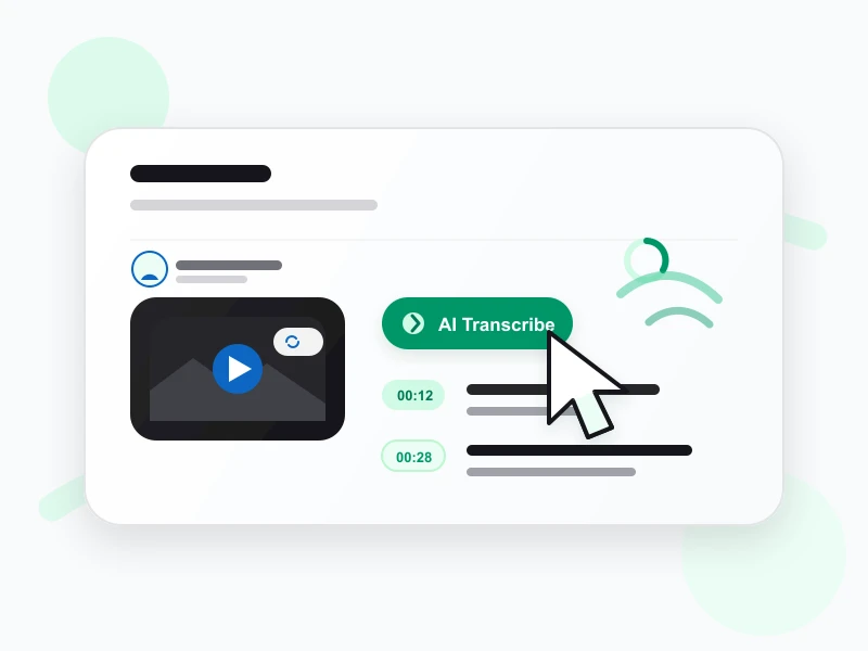 AI transcribing a LinkedIn video's audio into a timestamped transcript