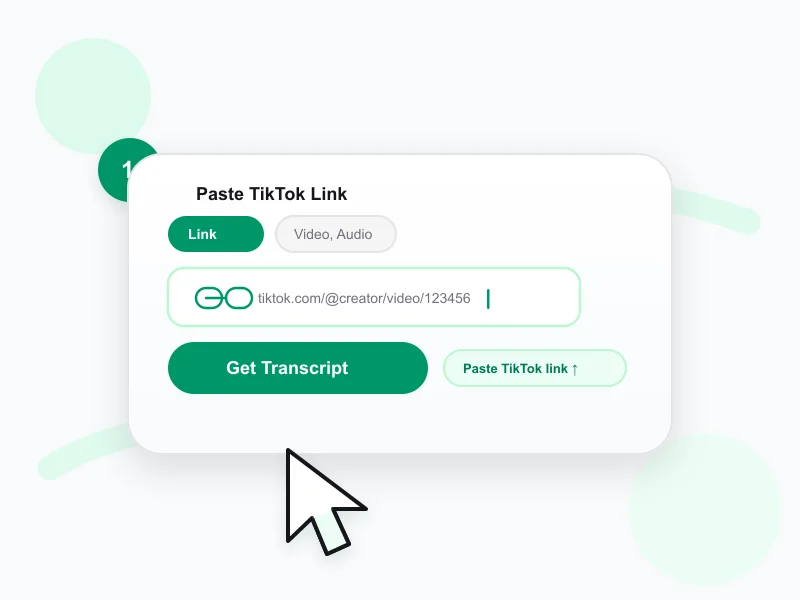 Step 1 — pasting a TikTok link into the transcript generator