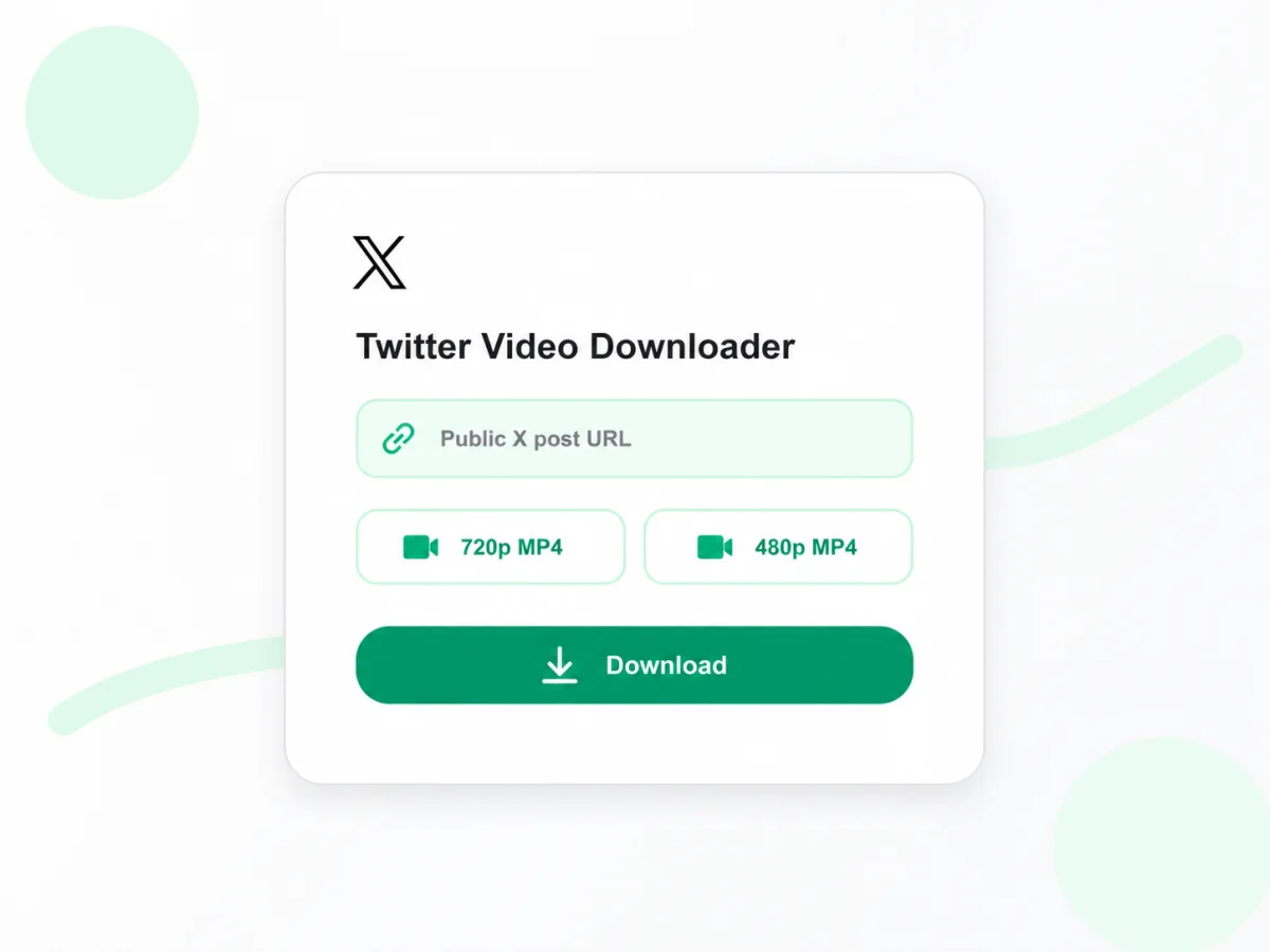 Free Twitter video downloader showing a public X post URL and MP4 quality choices