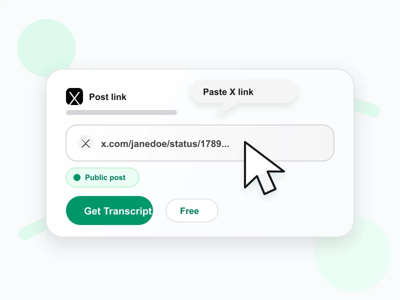Public X status URL entered in the Twitter video transcript generator
