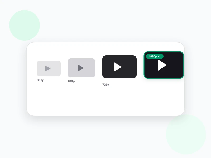 Four video thumbnails of increasing resolution from 360p to 1080p