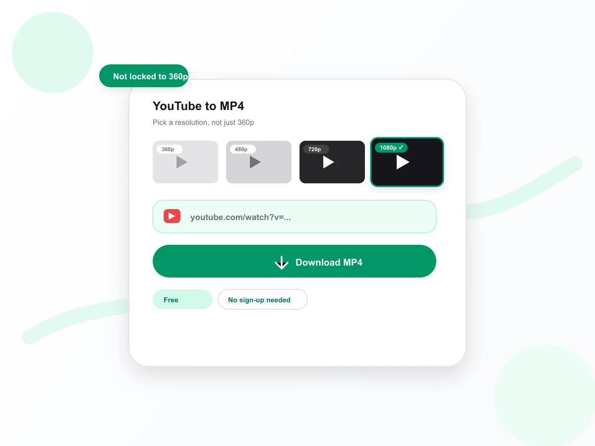 A resolution grid from 360p to 1080p with 1080p selected and a Download MP4 button