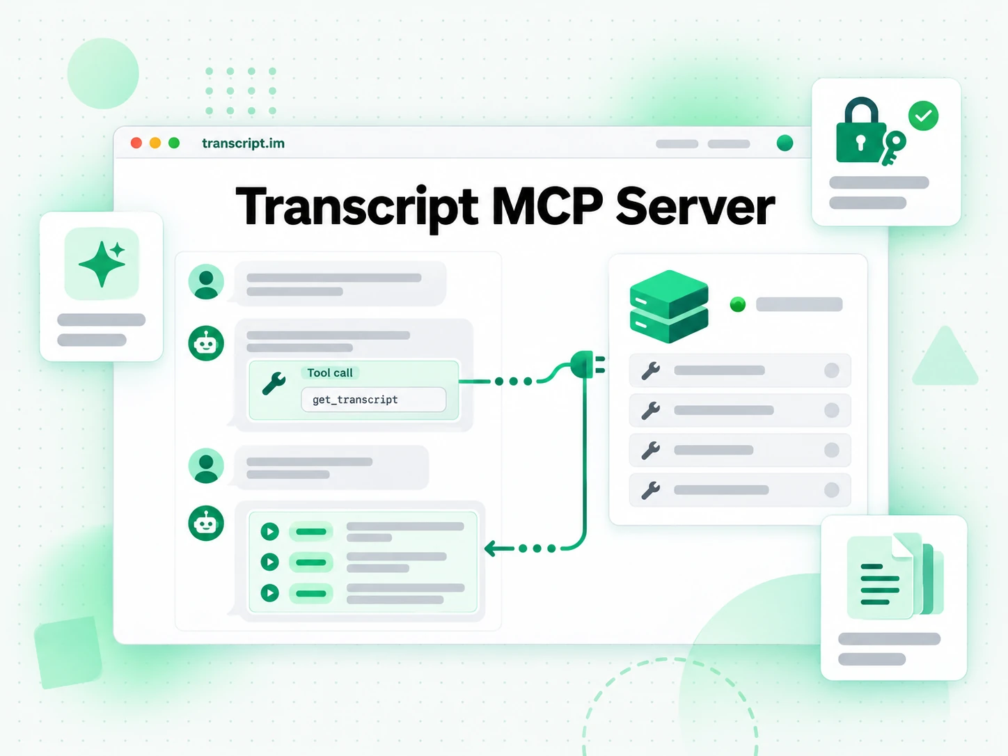 Transcript MCP Server: an AI client calling the transcript tool on a remote MCP server