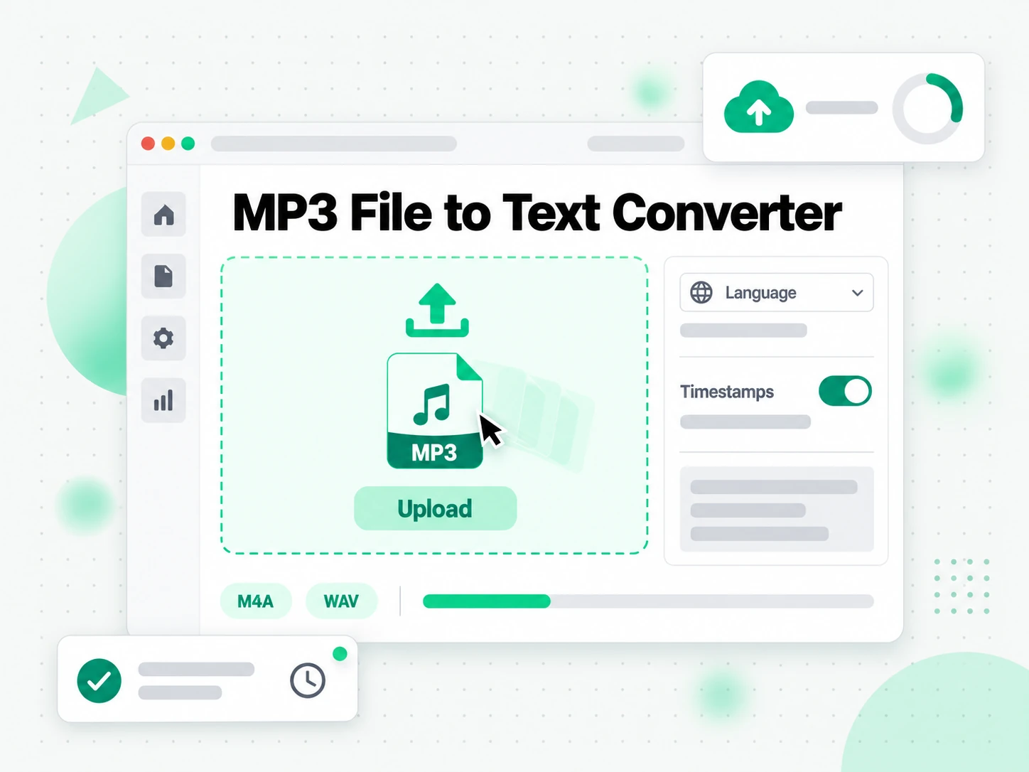 MP3 File to Text Converter: uploading an MP3 file to the MP3 to text converter