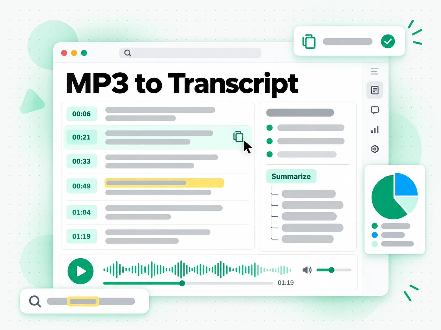 MP3 to Transcript: summary, outline, and mind map generated from an MP3 transcript